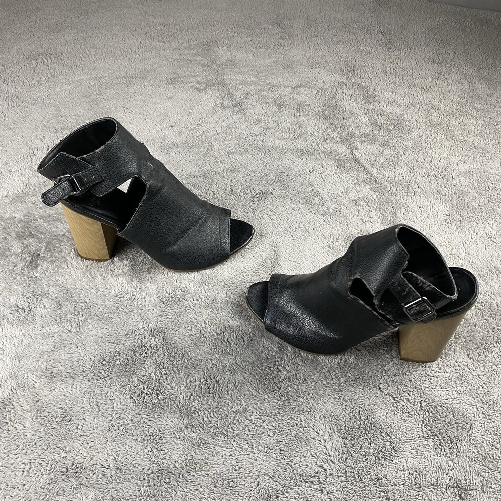 Simply Vera Size‎ Wooden Platform Leather Open Toe Shoe Womens Size 7 Black